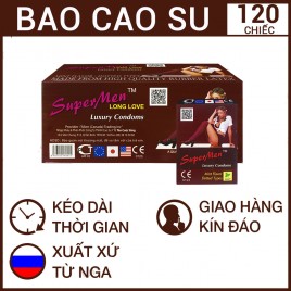 Bao cao su Super Men – Kéo dài thời gian quan hệ - Gai nổi dọc - Hương bạc hà the mát - Hộp 120 Chiếc.